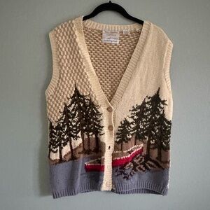 Hand Knit vintage outdoor theme sweater cotton small